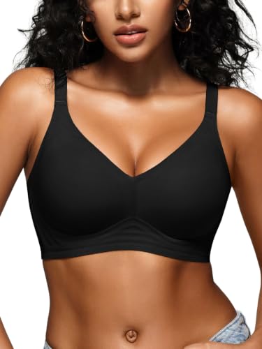Bügelloser Jelly BH Damen ohne Bügel Nahtloser T-Shirt BH Gepolstert Bequem Klassische Bra mit Mesh Soft Atmungsaktiv Bralette,Schwarz-01,L
