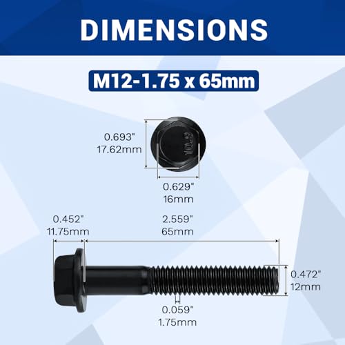 Image of 4-Sets M12-1.75 x 65mm Grade 10.9 Flange Hex Bolts + Flange Nut + Flat Washer + Lock Washer Combo Pack, Black Oxide, for Automotive & Machinery