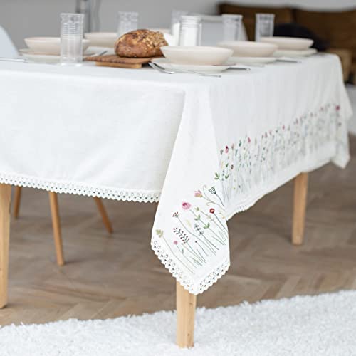 Etnostore Ukrainian Tablecloth Embroidery With Flower Ornaments Lace, Rectangular 55 X 98 In, Made In Ukraine #TOP2