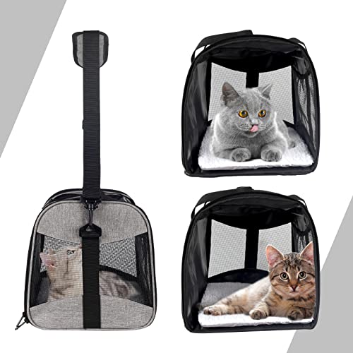 Cat Carrying Case - Pet Carrier Airline Approved, Protable And Breathable Pet Travel Carrier Removable Fleece Pad, Collapsible Cat Carrier Dog Carrier For Medium Cats Small Cats Dogs (Gtey&Black) #TOP2