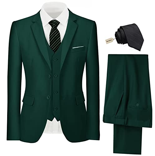 Men's Suit Vintage Retro Slim Fit 3 Piece Suit Set Wedding Prom Suits Blazer Dinner Groom Tux Jacket+Vest+Pants With Tie Dark Green Xxl #TOP3