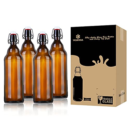 Yeboda 32 Oz Amber Glass Beer Bottles For Home Brewing With Flip Caps, Case Of 4 #TOP7