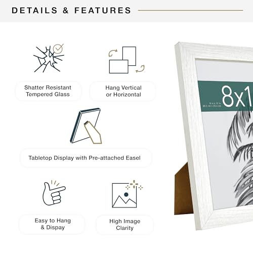 MCS Studio Gallery 8x10 Picture Frame White Woodgrain, Vertical & Horizontal Wall Hanging & Easel for Tapletop Display, Rectangle Photo Frame for Photos, Posters & Art Prints (2-Pack)