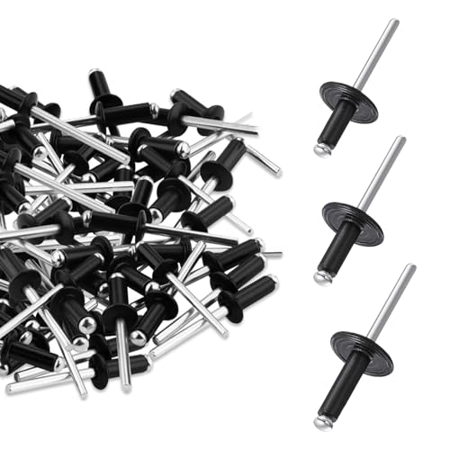 Image of 90 Pcs Large Flange Pop Rivets, Aluminum Rivets, Black Rivets with Large Flange 4.8mmx20/13/10mm, Black Dome Head Pop Blind Rivets for Metal, Plastic Wood Sheet Mounting, DIY