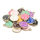 Echoed Elegance Mixed Smiley Face Alloy Enamel Charms, 18Pcs 9 Colors Flat Round Pendant, for DIY Jewelry Making Bracelet Necklace Earring and Craft Accessories Supplies