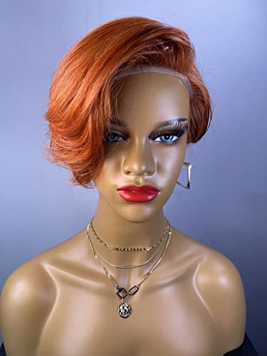SKULD Lace Frontal Wig Cap Bresilienne Perruque Cheveux Lace Wig Meches T Part Femme Human Hair Pixie Cut Court (1FT-088orange) Cover