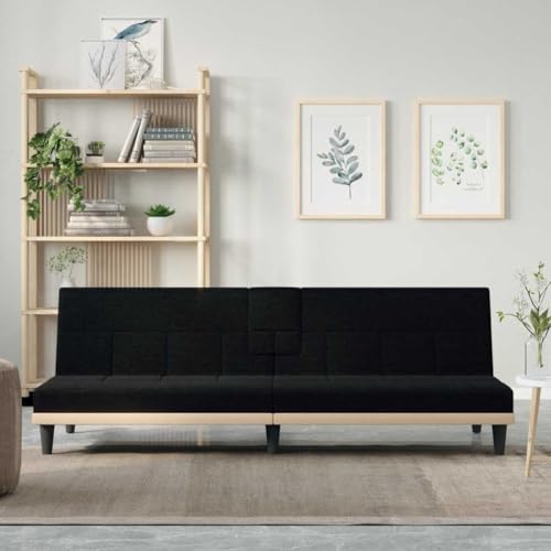 Mokuyary - Sofá cama con portavasos, color negro, tela de sofá cama convertible, para salón, dormitorio de invitados, espacio pequeño, apartamento, oficina