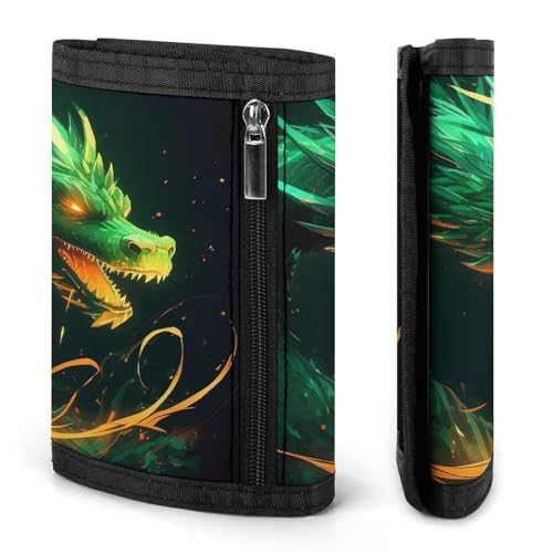 Green Dragon Trifold Wallet Coin Purse With 8 Card Slots Credit Card Holder Divided Billfold Wallet3