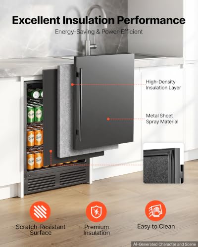 Image of VEVOR Beverage Refrigerator, 24 Inch Under Counter Drink Fridge, Black