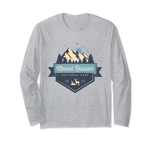 Monte Rainier Parque Nacional Cool Vintage Mountain Manga Larga