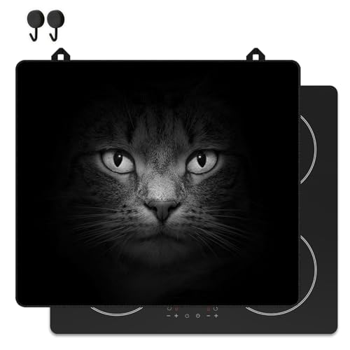 KitchyMist Protège Plaque Induction Chat - 60x52 cm - Déco cuisine - Protection pour plan de travail - Cuisson protégée - Fond de hotte de cuisine