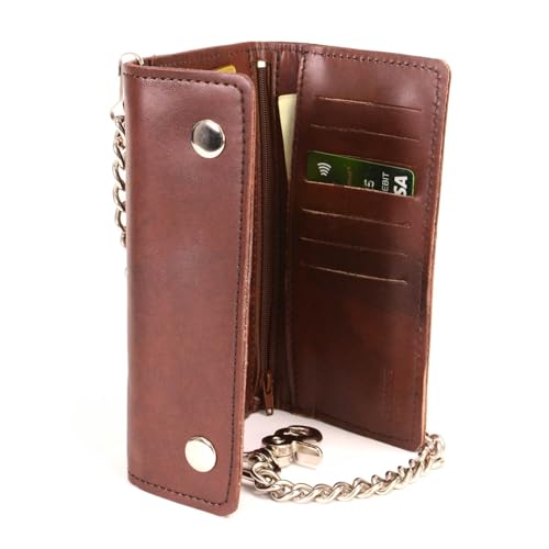 Milwaukee Leather Men's 7-Inch Antique Brown Leather Tri-Fold Biker Wallet w/Swivel Trigger Clip & Chain MLW7888-7 Inch