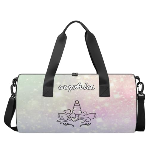 Personalized Duffle Bag for Girls, Unicorn Waterproof Travel Overnight Weekend Bag Carry On Bag Kids Sport Gymnastics Duffle Bag