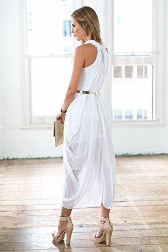 Women's Sheer Chiffon Folds Hi Low Loose Dress Delicate Gold Belt4