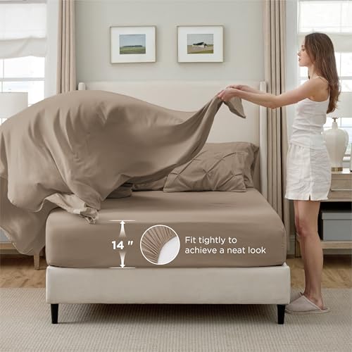Image of Bedsure Full Size Comforter Sets Khaki - Bed in a Bag Full Size Bedding Set 7 PCS, GentleSoft Pintuck Bed Set Gift for Family, All Season Down Alternative Comforter with Sheets, Pillowcases & Shams