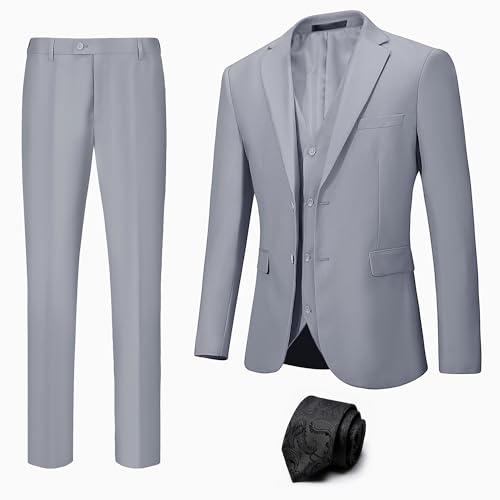 Men's Notch Collar Suits Slim Fit Wedding Business Party Dinner Prom Tuxedo 4 Pieces Two Button Blazer Vest Pants Tie Set