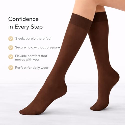 Image of Diamond Star Women's Trouser Socks, Opaque Knee High Nylon Socks, Stretchy Comfort Fit for Work and Casual, 6 Pairs