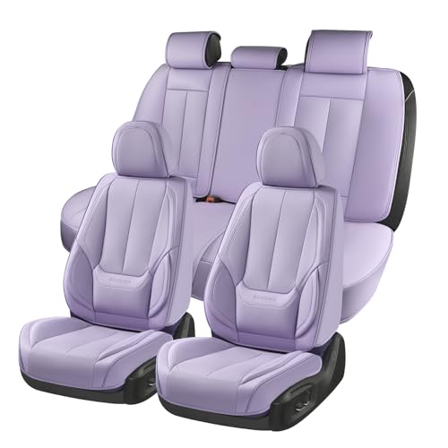 Image of Coverado Car Seat Covers Full Set, Seat Covers for Cars, Car Seat Covers Front Seats and Back Car Seat Protector Waterproof, Leather Car Seat Cushion Universal Fit for Most Cars Purple