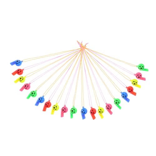 CIYODO 24Pcs Soccer Themed Plastic Whistles with Lanyard Training Whistles for Party Favors for Sports Events School Activities and