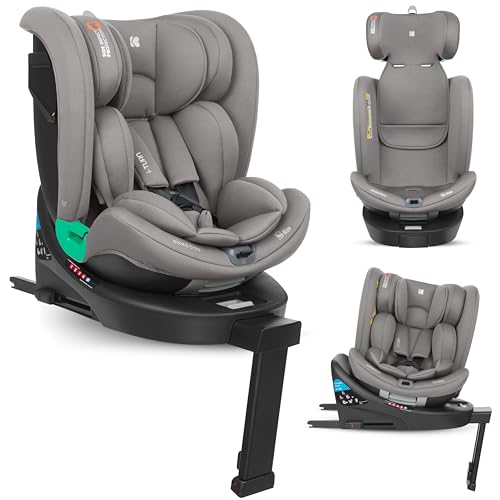 KikkaBoo Silla de Coche i-Size i-TURN, 40-150 cm, Silla Coche Bebé Grupo 0 1 2 3 ISOFIX, de 0 a 12 años, Giratoria 360°, 12 Posiciones Reposacabezas, Sistema SPS, Cojín Reductor, Gris Claro