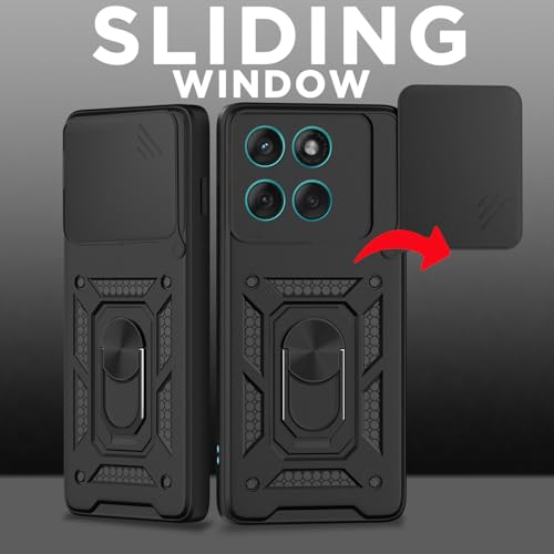 Image of Pikkme Back Cover for Motorola Moto Edge 60 Pro 5G | 360 Protection Case | Sliding Camera Shield Cover & Ring Holder Stand D10 Tough Armor Bumper Case (Black)