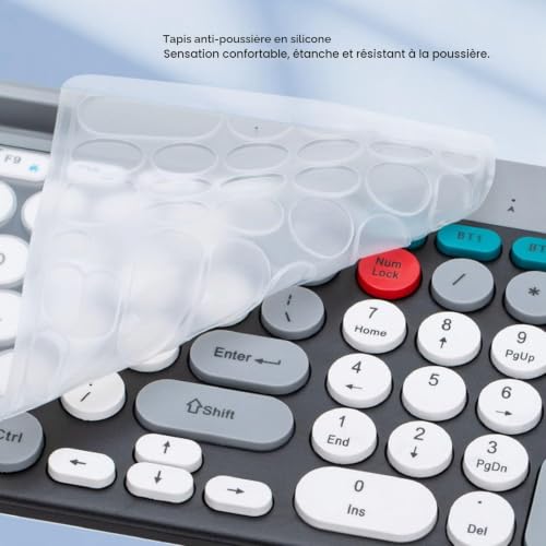 Jectse Ensemble Clavier et Souris sans Fil, Clavier Bluetooth Rétro Punk 2,4 GHz avec Support pour Téléphone et Tablette, Ensemble Clavier et Souris D'Ordinateur Pleine Taille Pouvant – vue 3