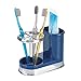 mDesign Decorative Bathroom Dental Storage Organizer Holder Stand for Electric Spin Toothbrush/Toothpaste - Compact Design for Countertop and Vanity, Holds 4 Standard Brushes - Navy Blue/Chrome