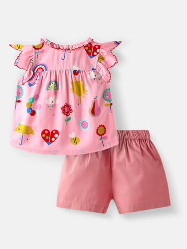Image of Nautinati Baby Girls Printed Flutter Sleeve Top with Shorts Clothing Set | Age 0-3 Years