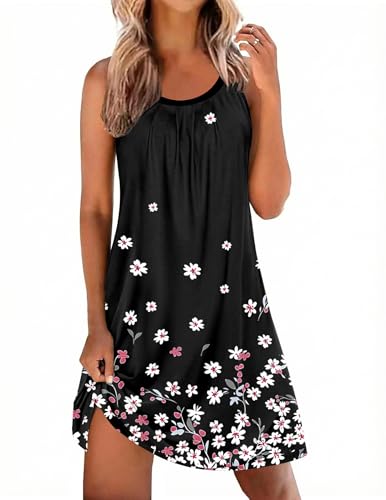 Image of Ekouaer Nightgowns for Women Sleeveless Sleepwear Tank Pleated Sleep Shirt