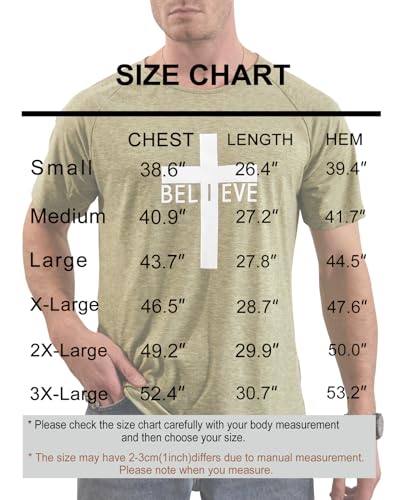 Men's Short Sleeve Crewneck Graphic Tee Believe Cross Print Christian Shirts Workout Shirts4