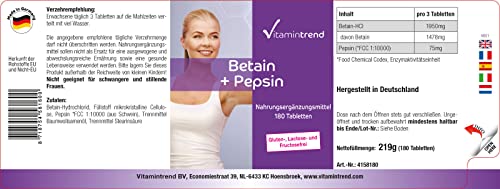 Betaïne + Pepsine - 180 tabletten voor 60 dagen - betaïnehydrochloride + spijsverteringsenzym - populaire vitale… - Image 3