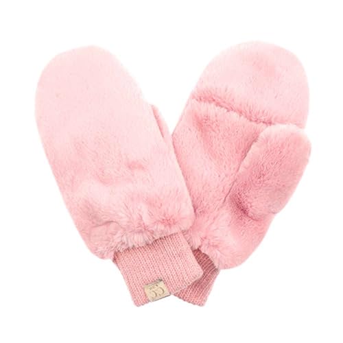 C.C Kids Faux Fur Sherpa Lined Convertible Mittens, Pink
