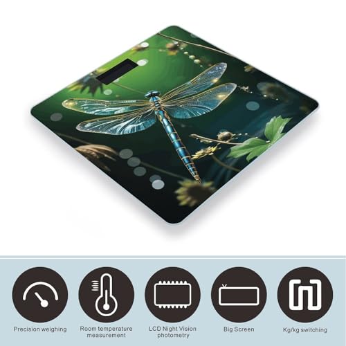 Báscula baño Dragonfly Green LCD vidrio templado 400lb miniatura 3