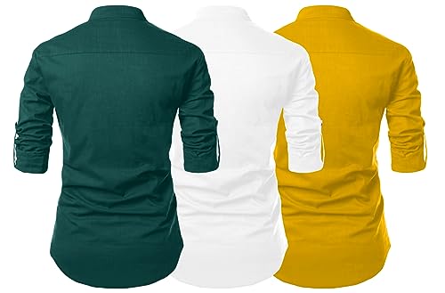 Image of FINIVO FASHION Combo of Men's Cotton Blend Solid Regular Fit Full Sleeve Straight Short Kurta Shirt, Casual and Formal Wear