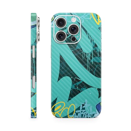 MightySkins - Funda protectora de fibra de carbono compatible con Apple iPhone 16 Pro, CyanTag, vinilo 3M, fácil de aplicar, fabricado en los Estados Unidos por MightySkins