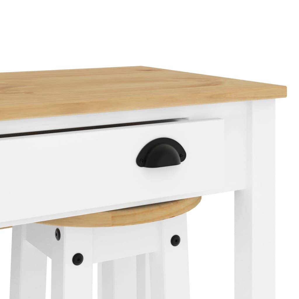 vidaXL Set de Bar 3 Piezas Madera Maciza de Pino Blanco, Set de Bar, Mesa y taburetes Altos, Mesa y sillas de Bar, Mesa y taburetes de Bar