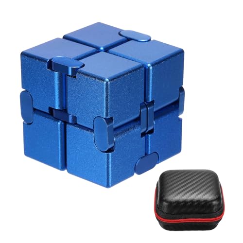 HEARTOOL Metal Fidget Magic Cube Toys Mini Stress Release Finger Flip Cube Toy, Aluminum Stress Relieving & Handheld Fidget Magic Game Perfect for Adults (Blue)
