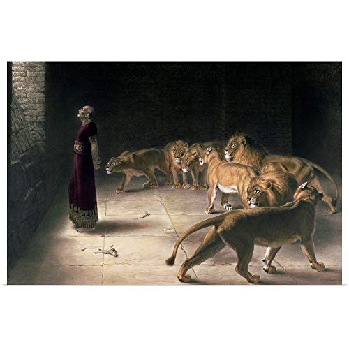 Greatbigcanvas Daniel In The Lions Den, Mezzotint Fine Art Unframed Print, Lion Home Decor Artwork, 30"X20" #TOP20