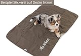 Direkt-Stick.de Hundedecke mit Namen Bestickt, personalisierbare Heimtierdecke für Hunde und Katzen, 4 Farben, weiche Wendedecke, Liegedecke Teddyfell (Sand)