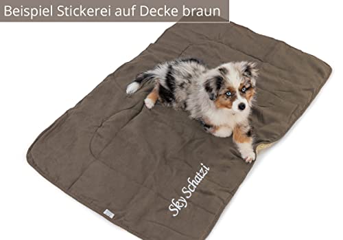 Direkt-Stick.de Hundedecke mit Namen Bestickt, personalisierbare Heimtierdecke für Hunde und Katzen, 4 Farben, weiche Wendedecke, Liegedecke Teddyfell (grau)