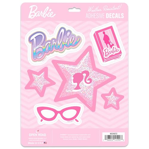 Mattel Barbie Star Adhesive Vinyl Decals - Fun Set of Sparkly Barbie Stickers for Laptop or Water Bottle 1 Pack (6 Count)