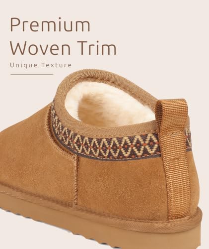 Litfun Genuine Suede Mini Boots for Women Faux Fur Lined Winter Ankle Boots | Snow Boots with Warm Lining, Memory Foam, Convenient Pull-On, Anti-slip Sole & All-Day Comfort, Chestnut, 8-8.5 - image 5