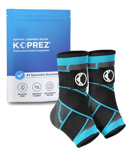 Koprez Tobillera de compresión unisex, grande, azul, par