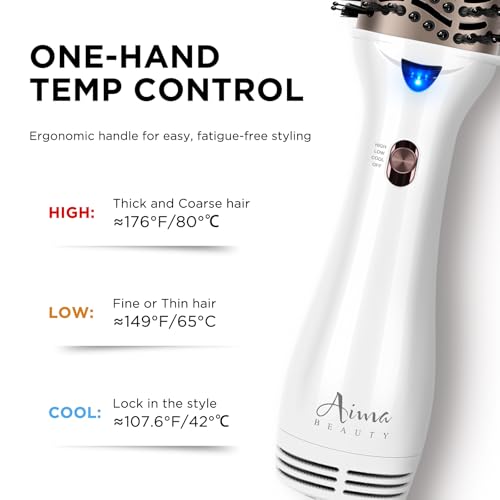 Image of Aima Beauty Blow Dryer Brush - Ionic Ceramic Hot Air Brush for Frizz-Free Straightening & Voluminous Blowout, 2.3'' / 60mm Oval Barrel with Nylon Bristles, 360 Surrounded Vent, 3 Heat Settings, White