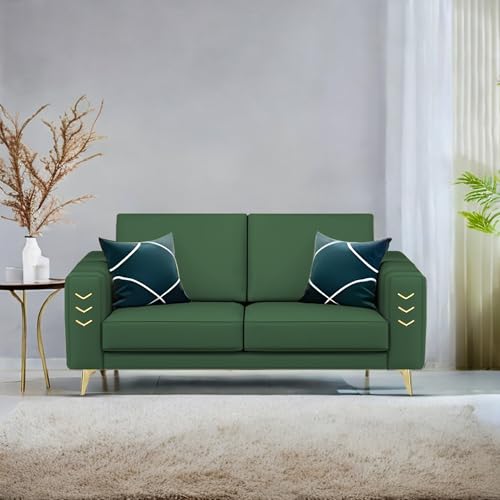 Image of Casaliving Falco 2 Seater Sofa Set for Living Room (Green Fabric) Premium Fabric Sofa