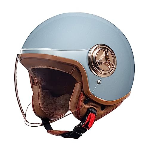 BGGNG Casco Moto Retro,ECE Homologado Abierta Medio Jet Casco,Casco Scooter con Visera,Ciclomotor Casco para Hombres y Mujeres Adultos A,54-61CM
