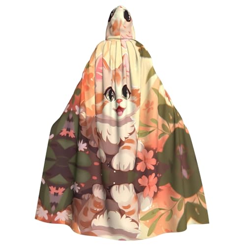 WZYCWB Capa con capucha con estampado de gato de dibujos animados rosa para Halloween, fiesta rave y reunión familiar