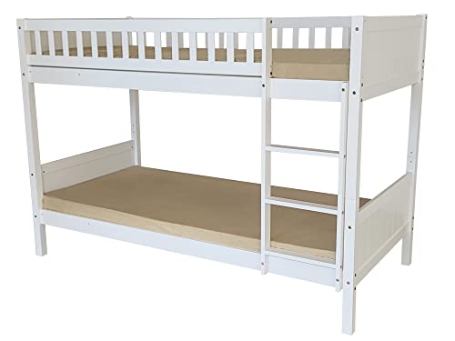 Humza Amani Glory New Milan White 3FT Single Wooden Bunk Bed With Economy Coil Sprung Mattress