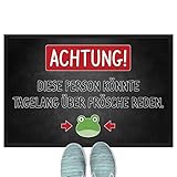 JUNIWORDS Fußmatte, Achtung! Diese Person könnte tagelang über Frösche reden, in der Größe 90 x 60 cm.