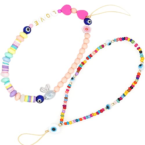 Pack 【2】Colgantes de Mano para Móvil con Cuentas Perlas Bohemias Abalorios Ojo Turco Cadena para Teléfono Arcilla Polimérica (cadena-telefono-ojo-turco) Cover